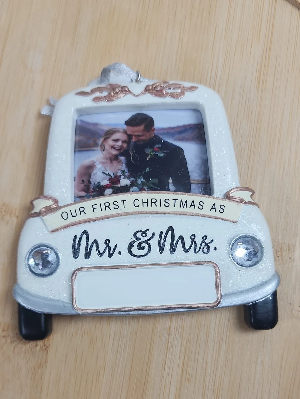 Mr. & Mrs. First Christmas Photo Ornament - White